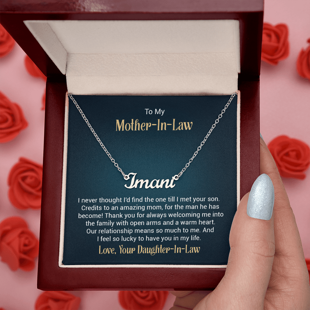 Custom Name Necklace – For Mother - in - Law | Personalized Script Pendant (Stainless or 18K Gold), 16–18" Adjustable - Whimsical Shoppe
