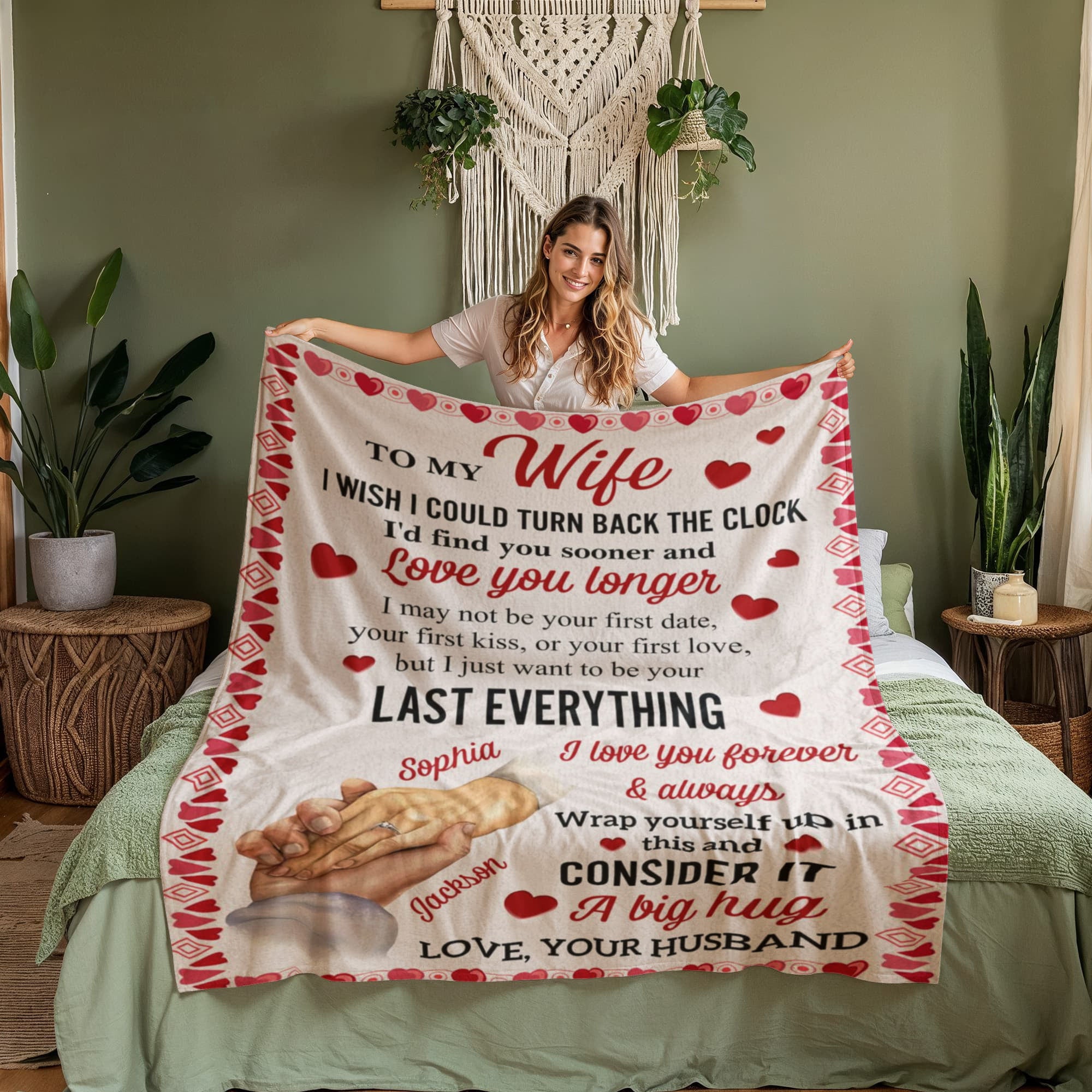 Personalized Valentine Blanket for Wife – “To My Wife” Coral Fleece Blanket with Custom Name, Romantic Gift