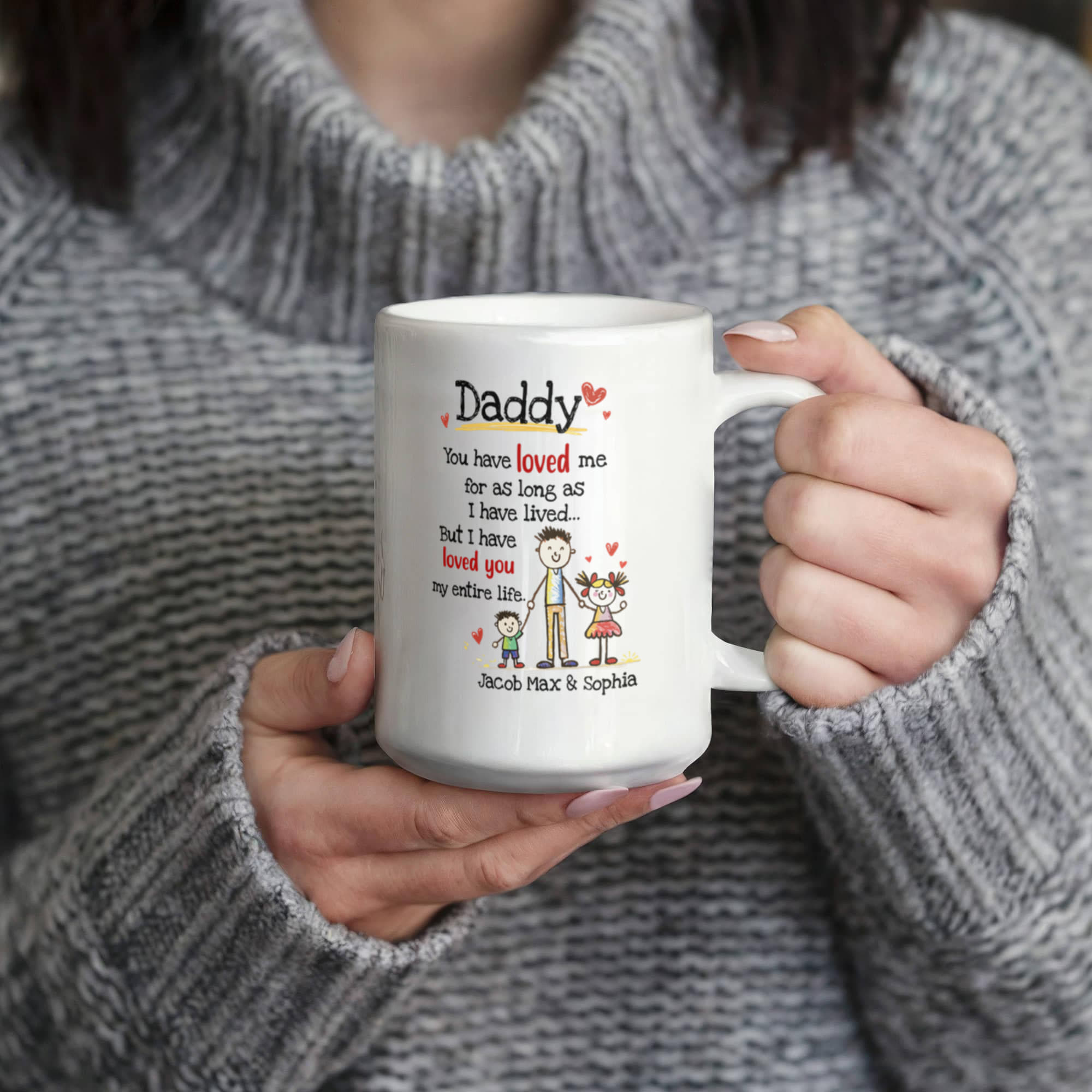 Daddy Personalized Mug from Kids – Custom Dad Coffee Mug with Kids Names, Sentimental Father’s Day Gift for Daddy