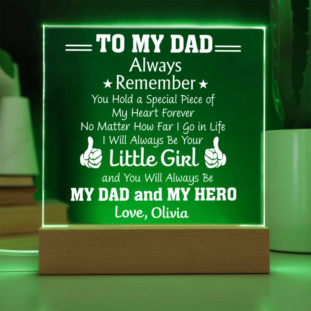 Personalized To My Dad "Little Girl My Hero" LED Night Light Plaque - Emotional Father&