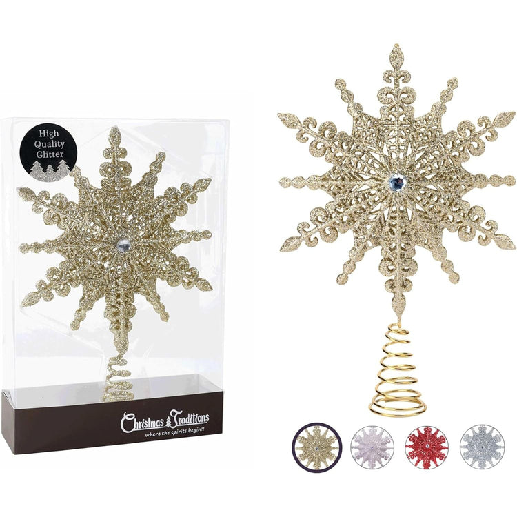 Christmas Traditions 8 Inch Silver Glittered Filigree Christmas Star Tree Topper Star/Home Décor Ornaments (Silver)