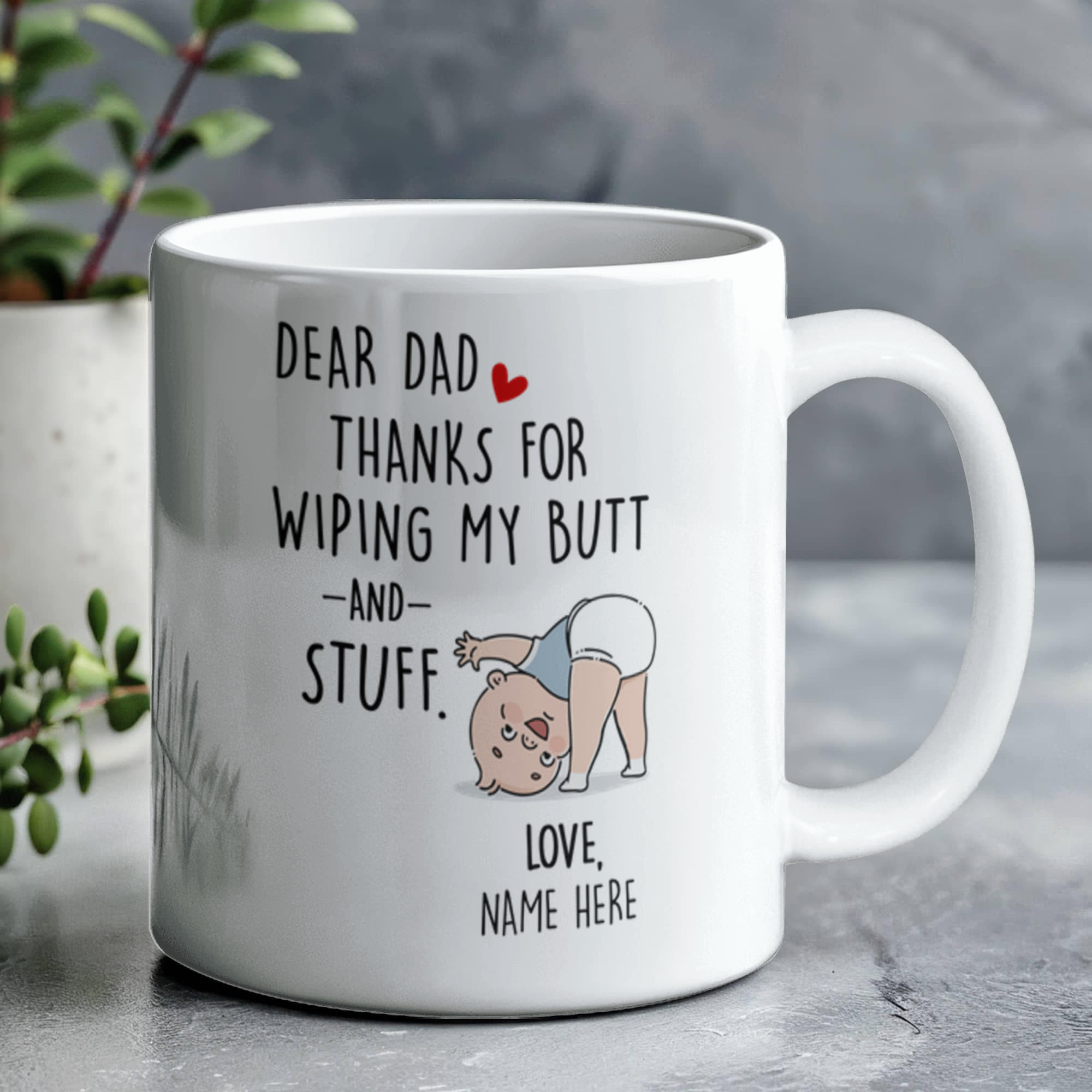 Funny Dad Mug from Baby – Personalized Thank You Dad Mug, New Dad Gift, First Father’s Day Coffee Mug