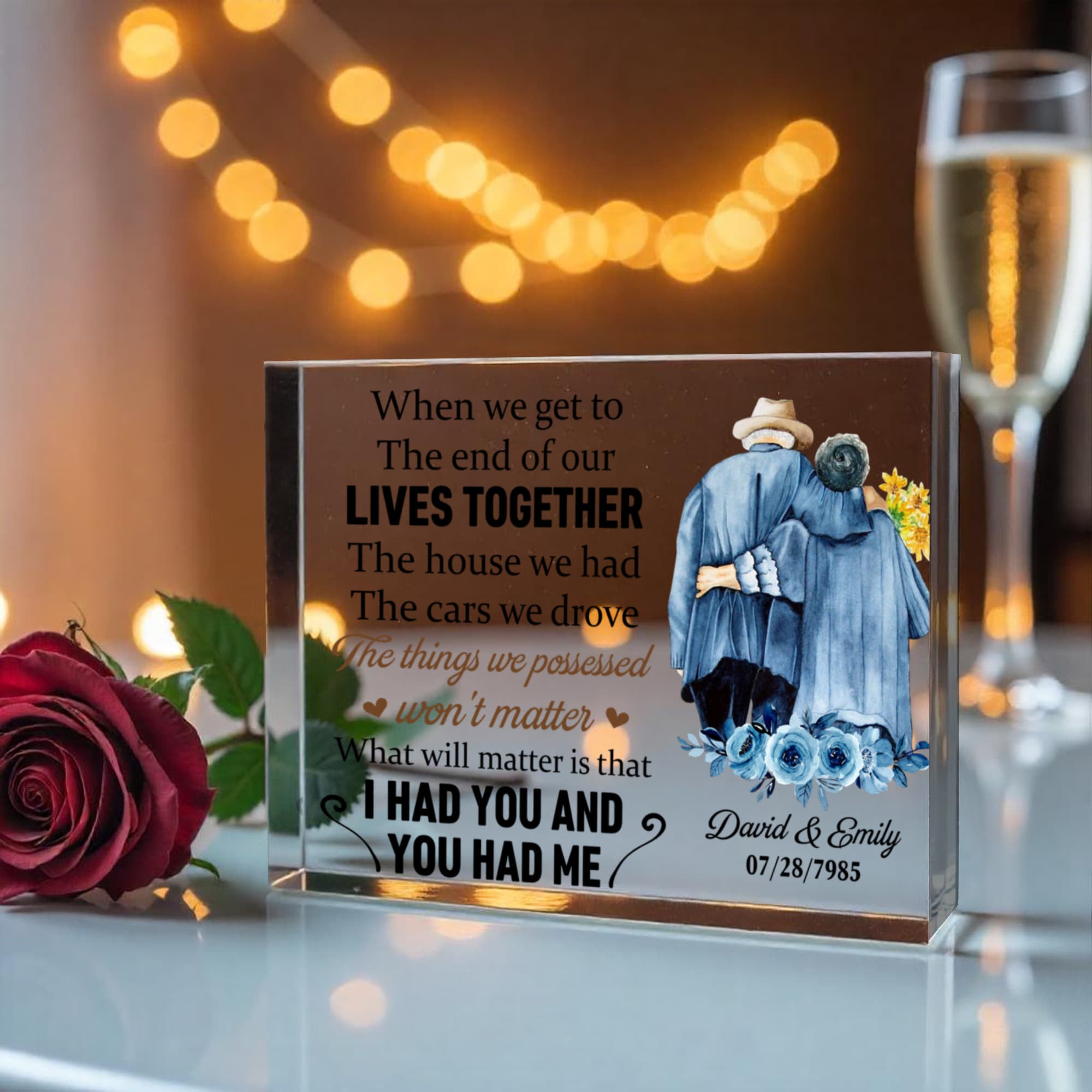 Elderly couple love keepsake acrylic sign
