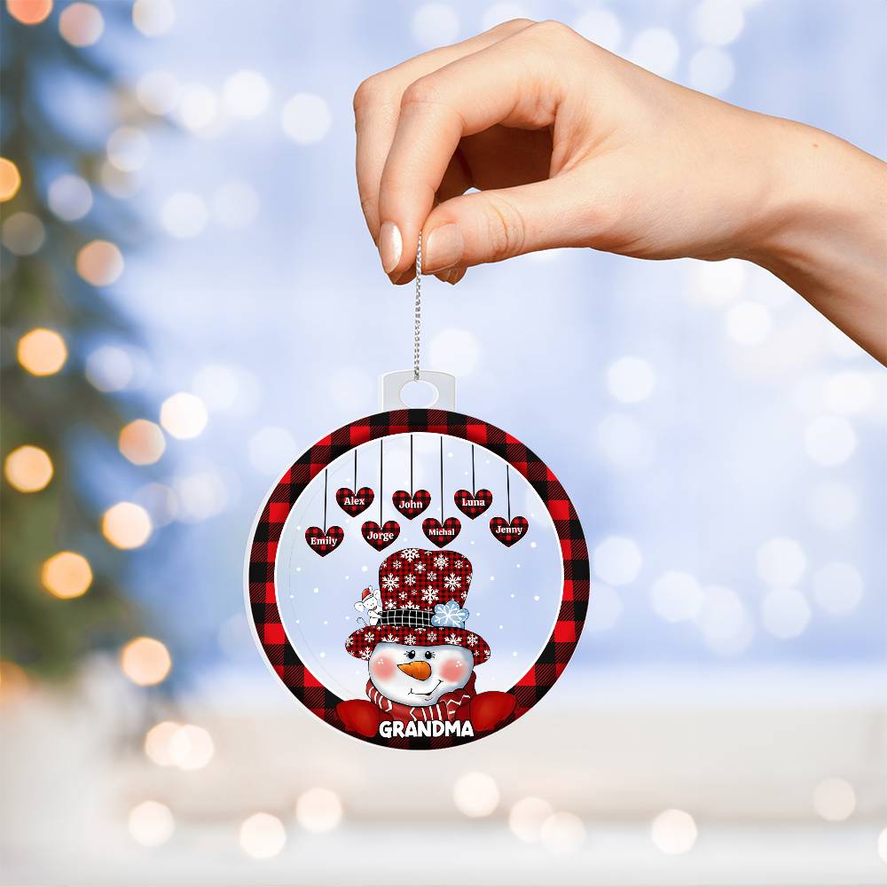 Custom 1–8 Name Christmas Bulb Acrylic Ornament – Personalized Heart Family Names