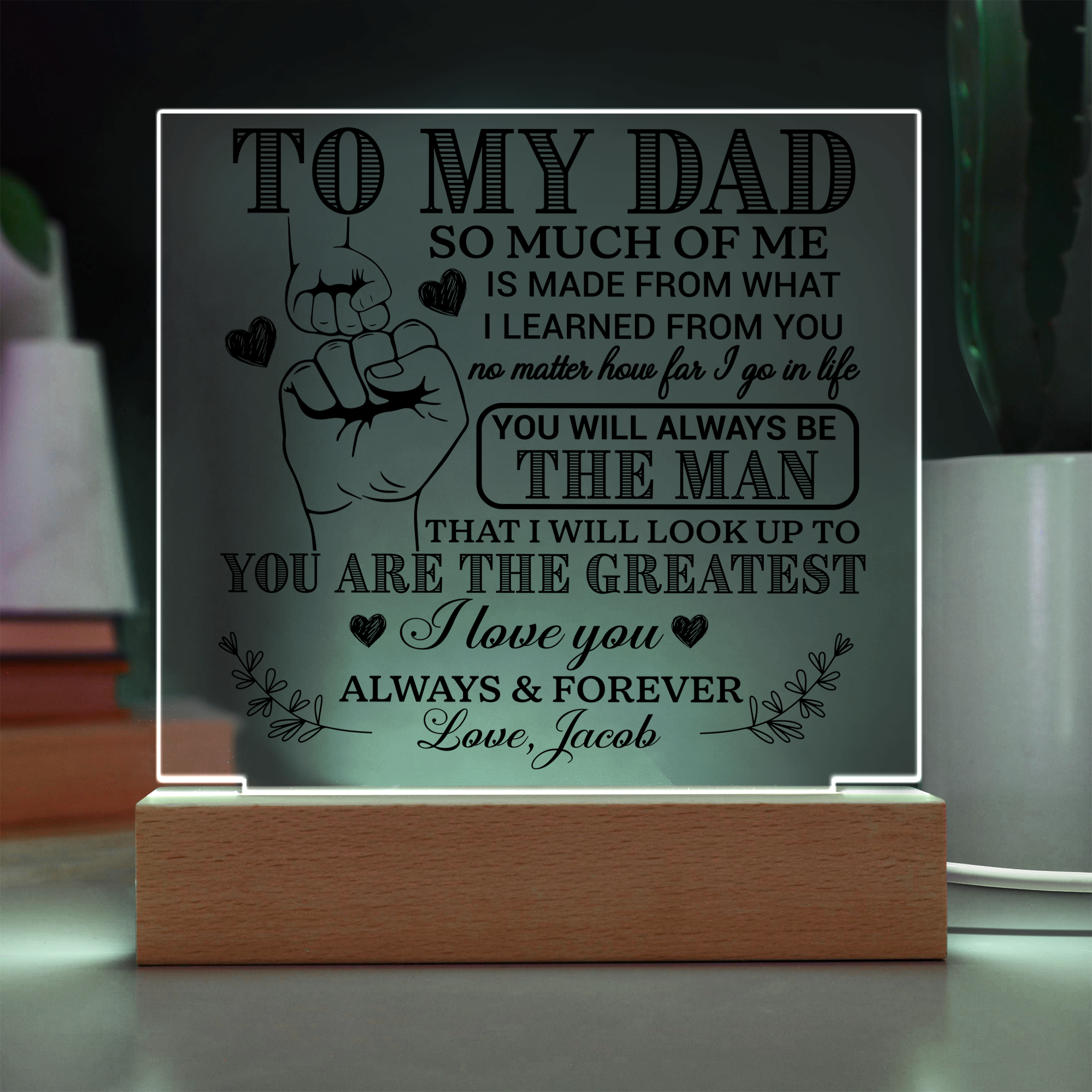 Personalized To My Dad LED Night Light Plaque - Emotional Father&