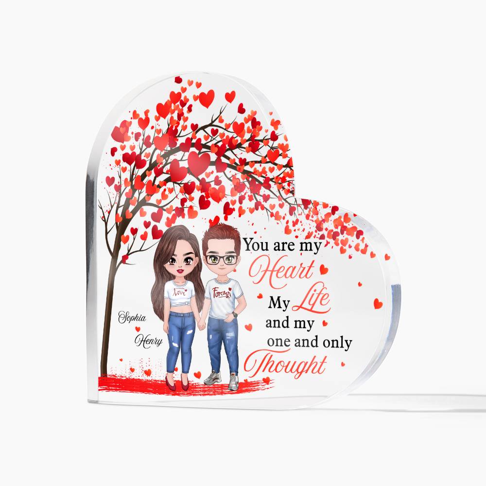 Personalized Heart Acrylic Plaque with Names and Couple Clipart – Valentine Gift for Couples
