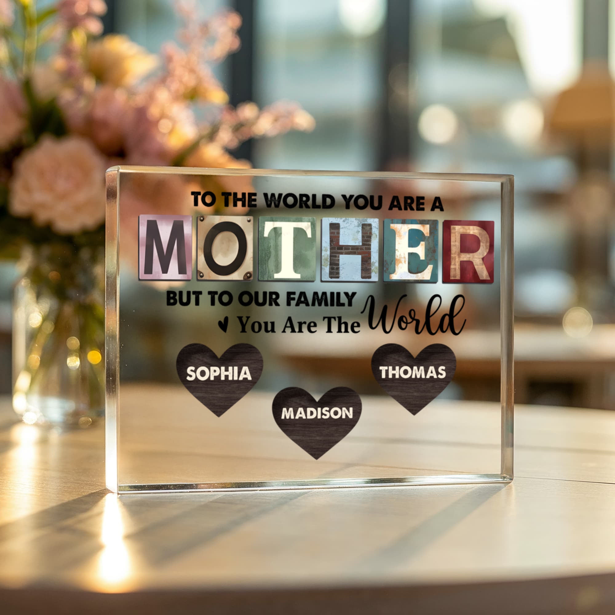 Personalized Mother Acrylic Plaque – Custom Mom Gift with Kids Names, Mother’s Day Gift for Mom, Family Heart Name Sign