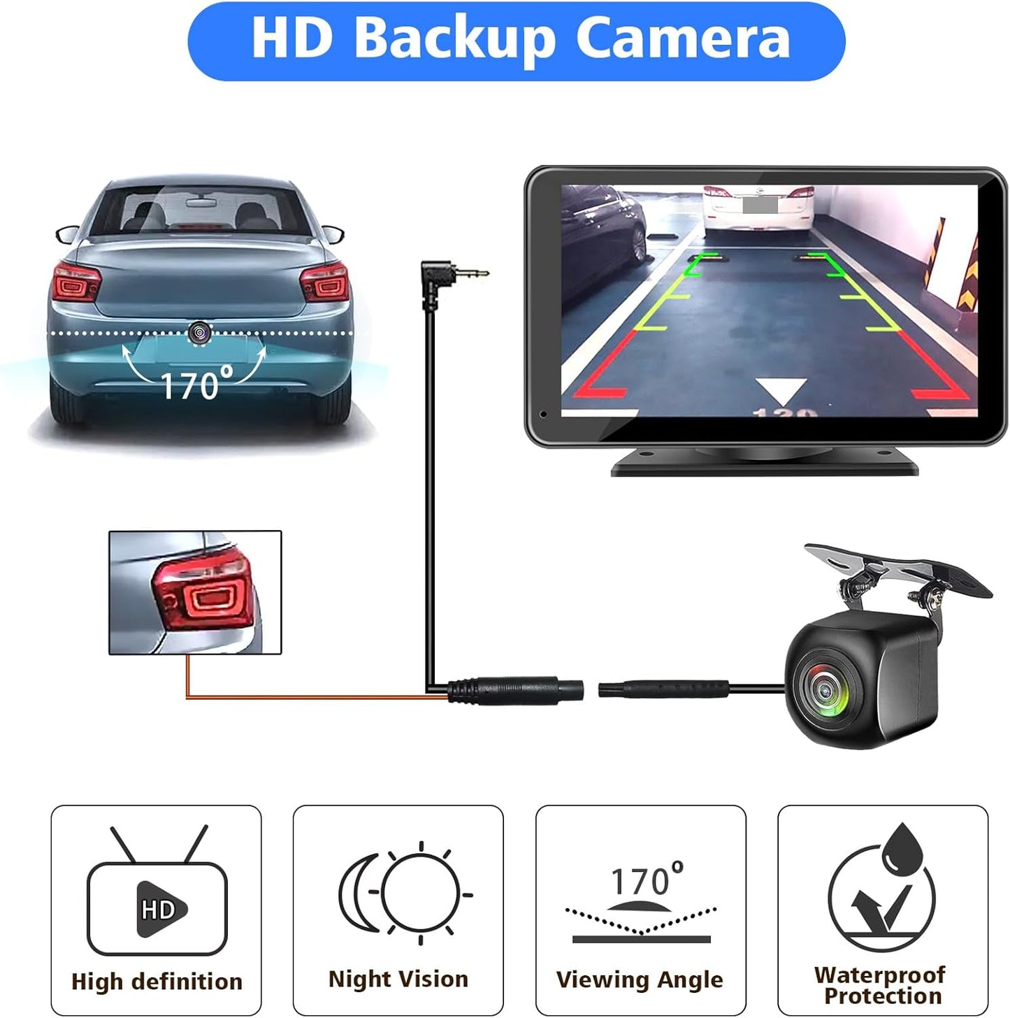 Portable Wireless APPLE Carplay and Android Auto Screen 7" HD Touch Screen