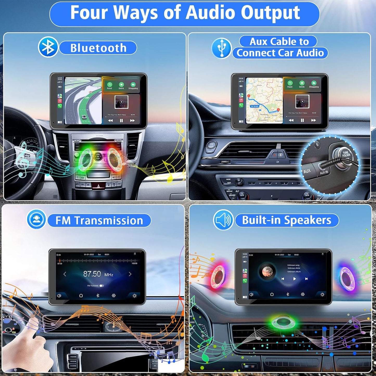 Portable Wireless APPLE Carplay and Android Auto Screen 7" HD Touch Screen