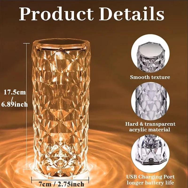 Crystal Rose Touch Lamp (16 colors)