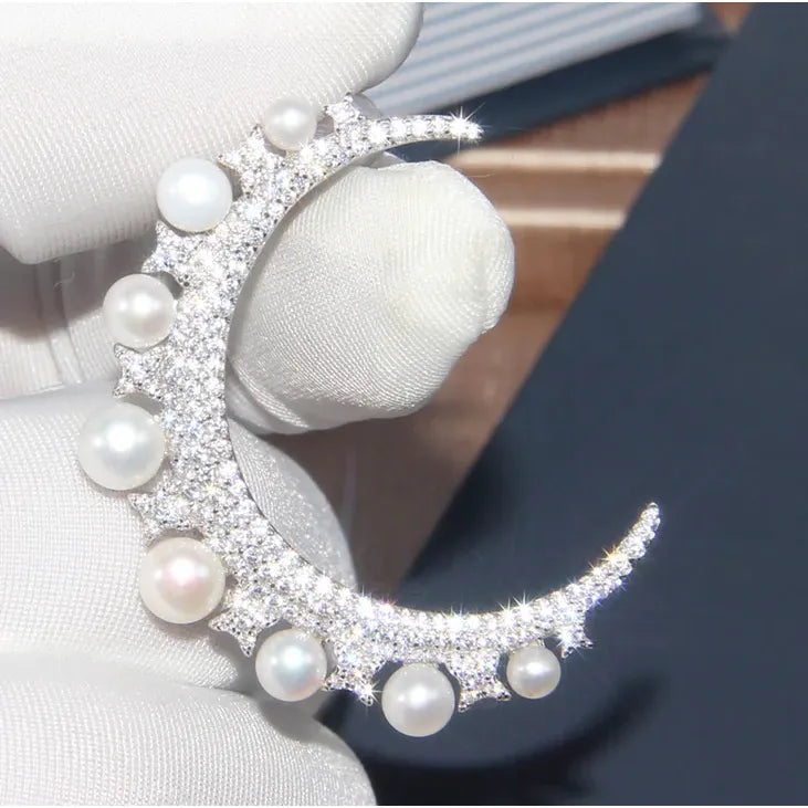 Crystal Pearl Moon and Star Earrings