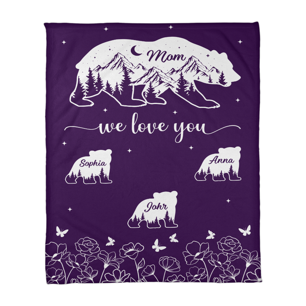 Personalized Mama Bear Family Blanket – Custom Kids Names Gift