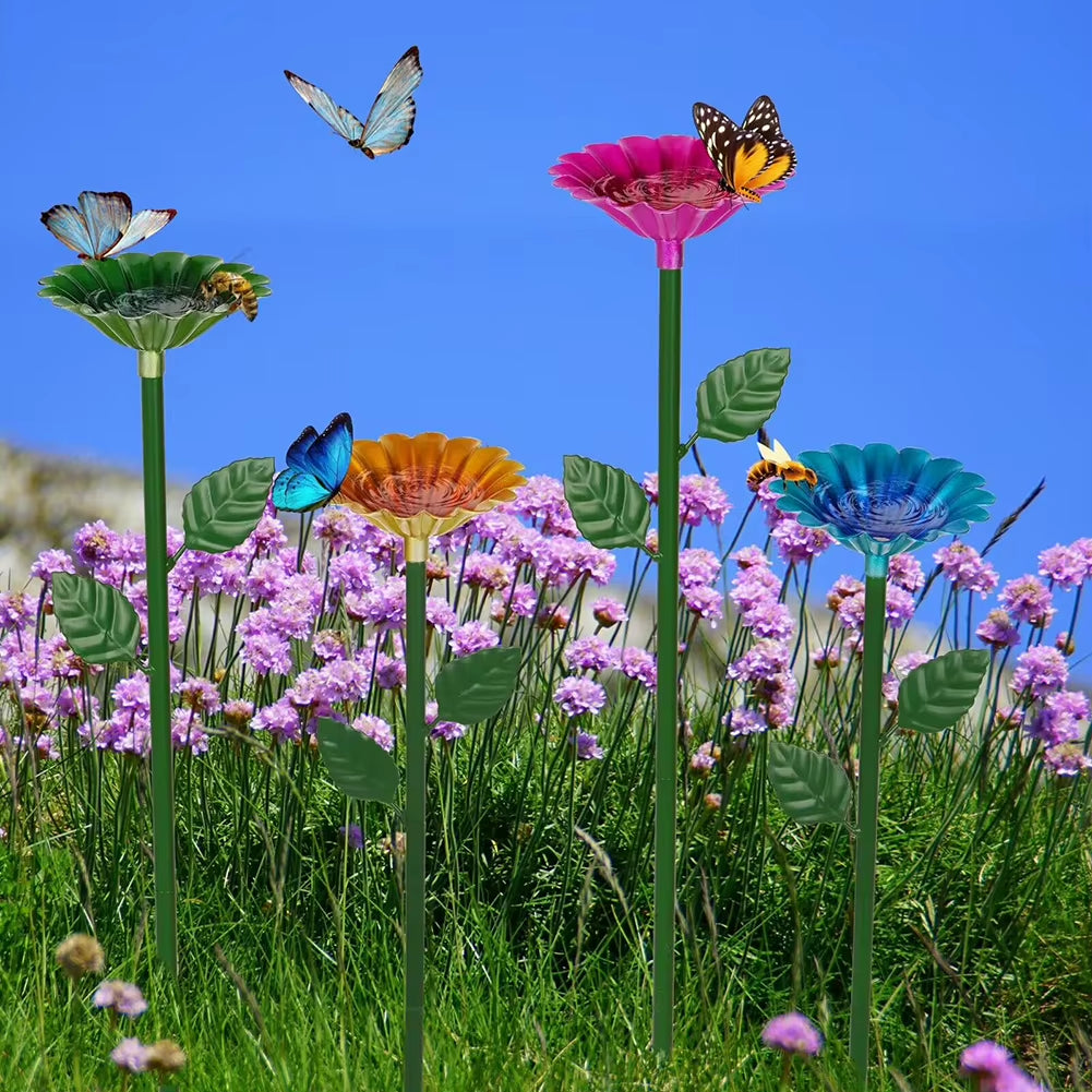 Bee Watering Station Metal Bee Water Feeder Multi-Function Butterfly Bath Bowl Standing Bee Feeder for Garden Yard Decor