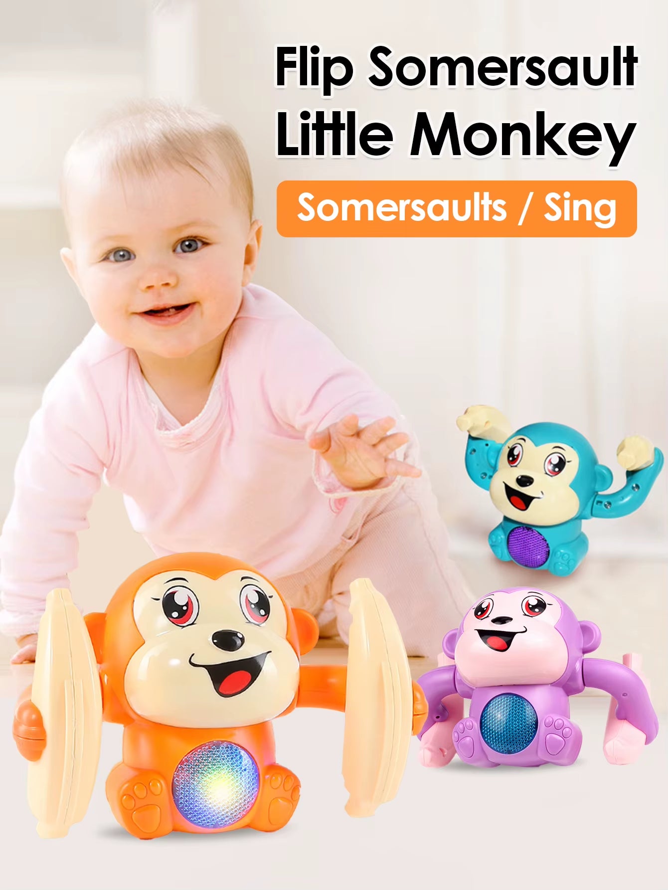 1 Baby Toy Electric Rolling Monkey Light Music Puzzle Sound Prompt Monkey Children&