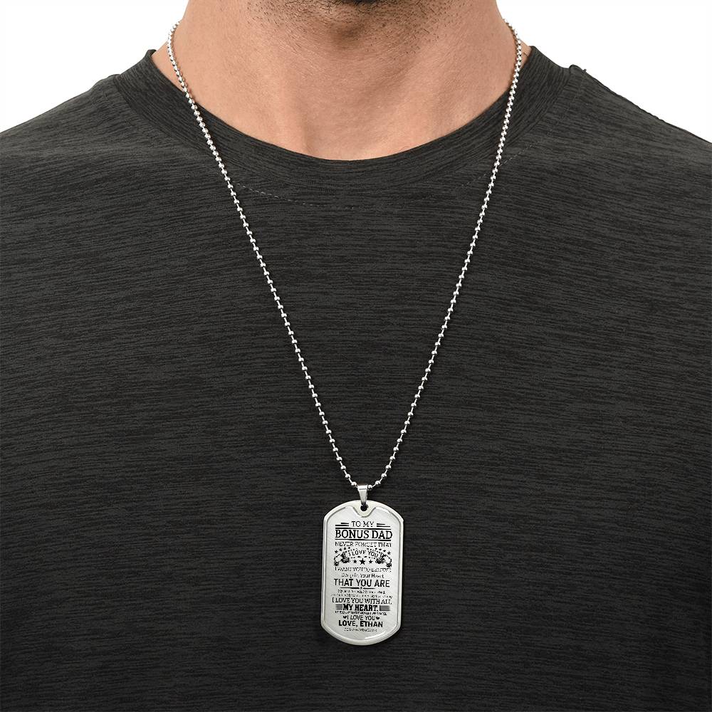 To My Bonus Dad Dog Tag Necklace - Personalized Emotional Stepdad Father&