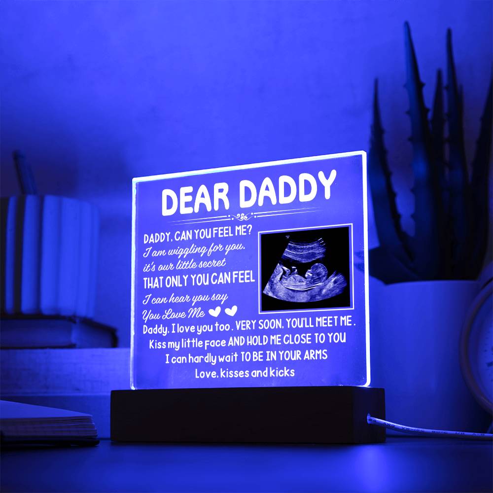 Dear Daddy LED Acrylic Plaque – Pregnancy Announcement Night Light with Ultrasound Photo &amp; Heartfelt Message from Bump
