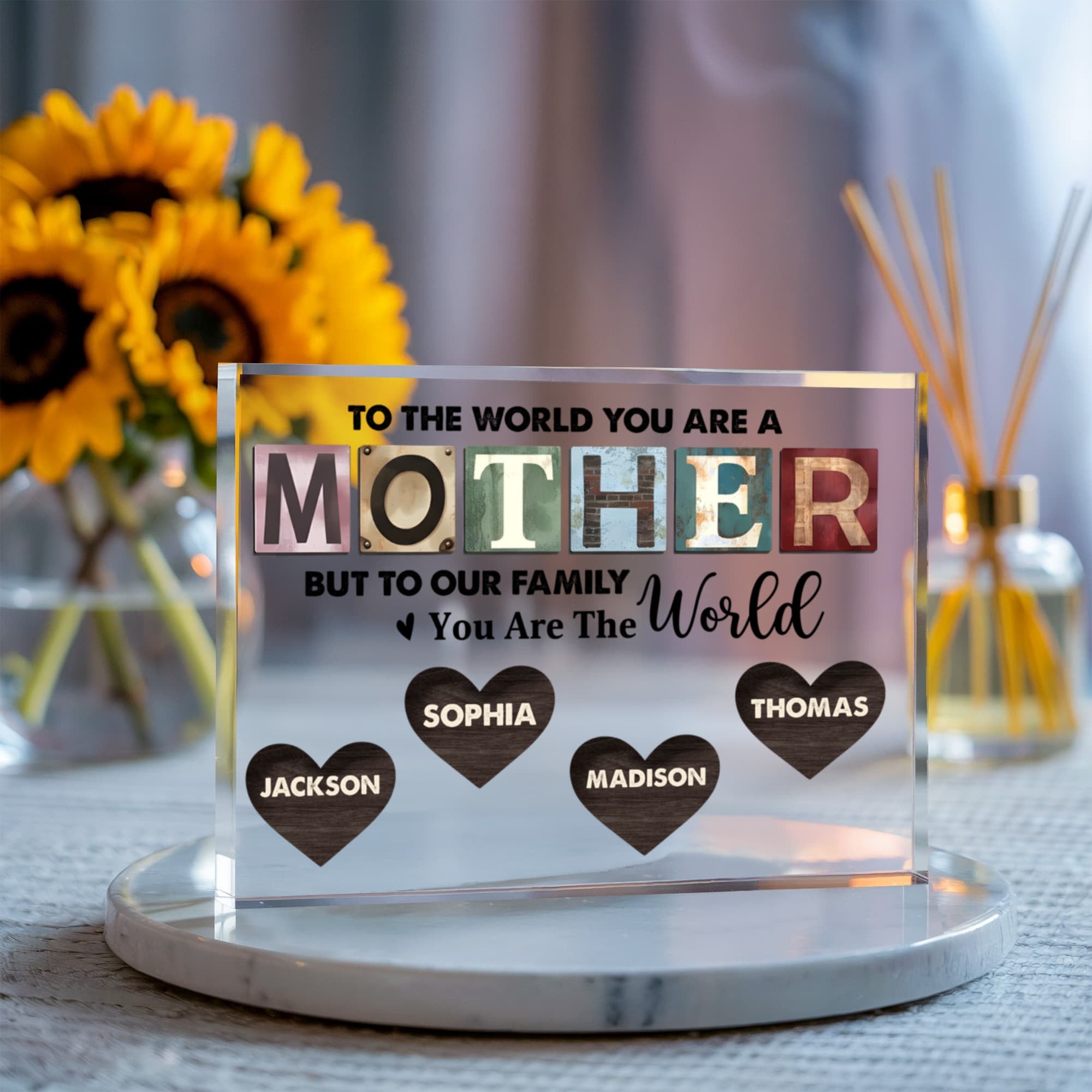 Custom Family World Acrylic Plaque – Personalized Mom Gift