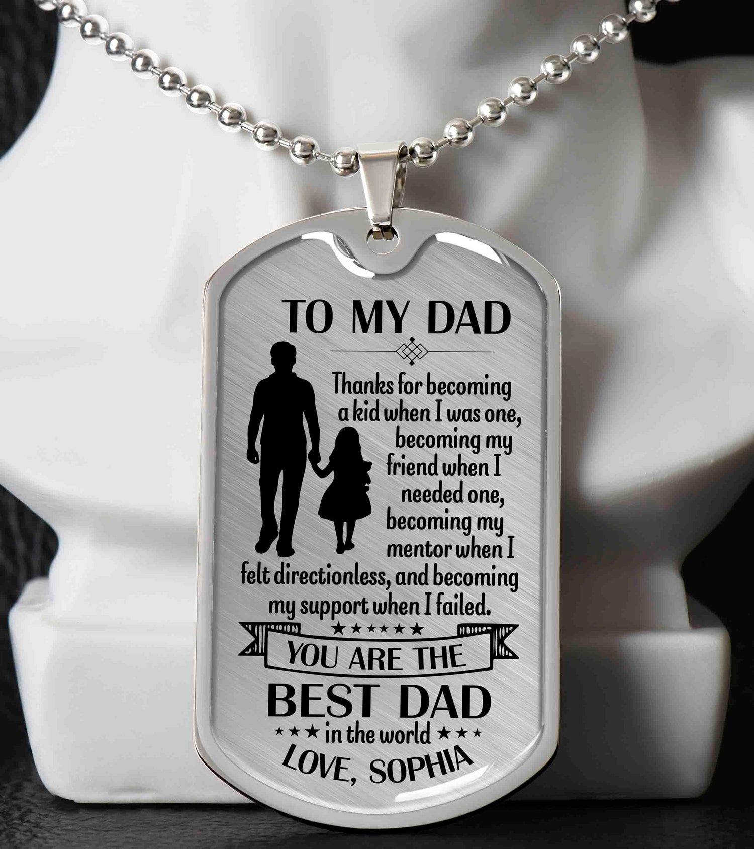 To my dad gold dog tag necklace gift
