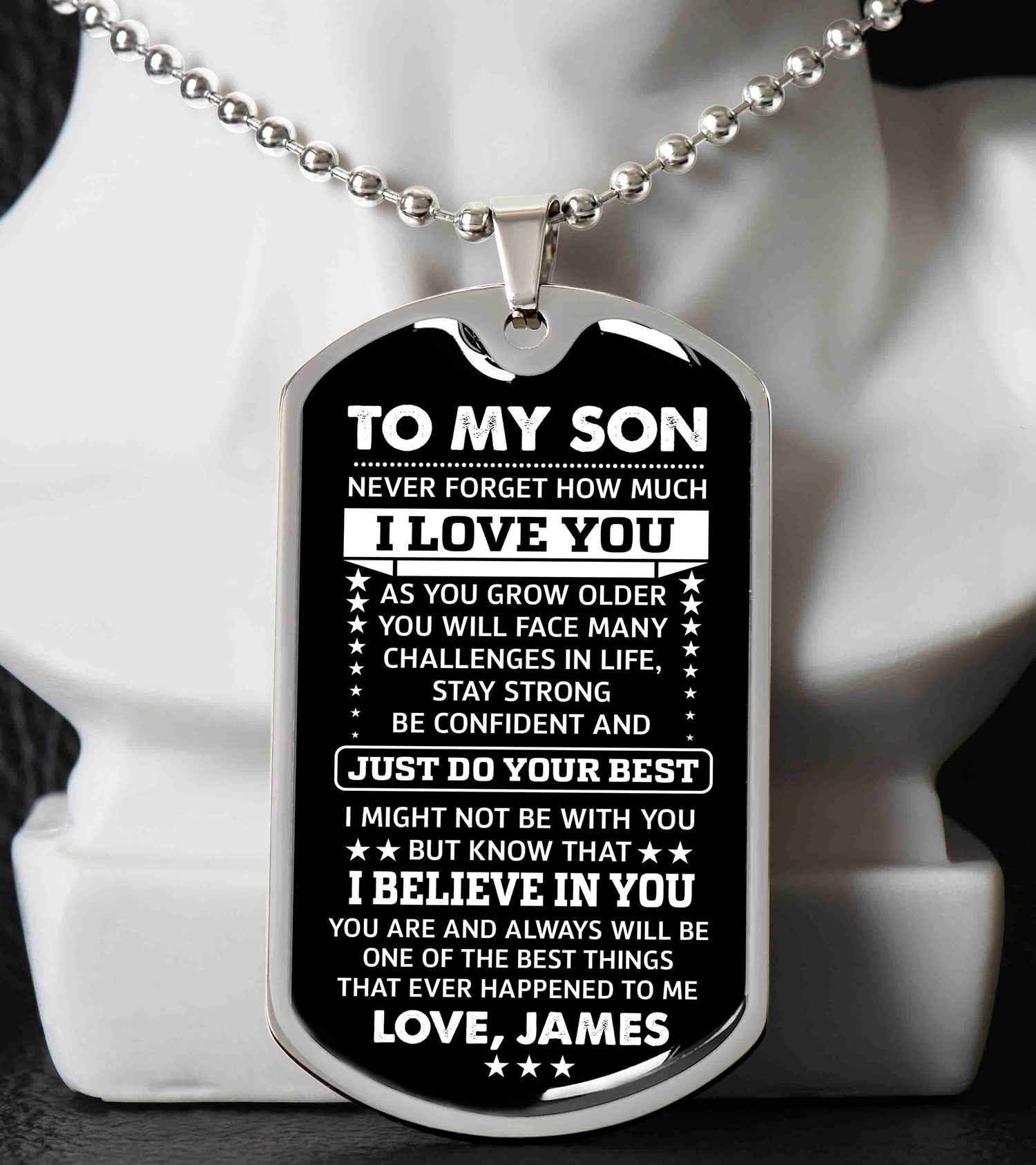 To My Son Dog Tag Necklace Gift from Dad, I Love You Son Inspirational Keepsake Necklace
