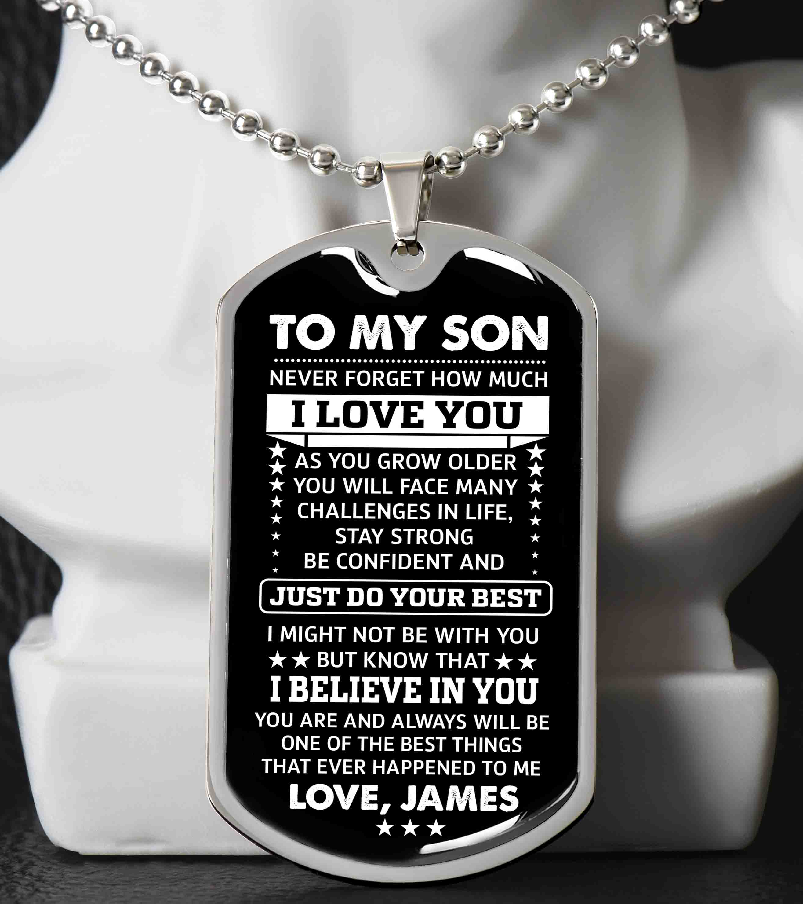 To My Son Dog Tag Necklace Gift from Dad, I Love You Son Inspirational Keepsake Necklace