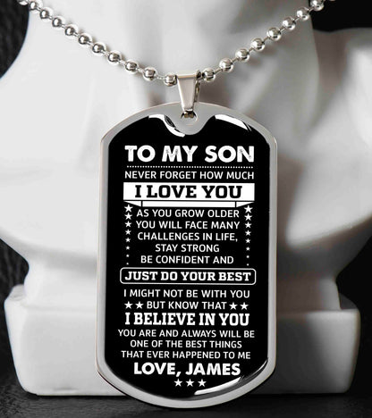 To My Son Dog Tag Necklace Gift from Dad, I Love You Son Inspirational Keepsake Necklace