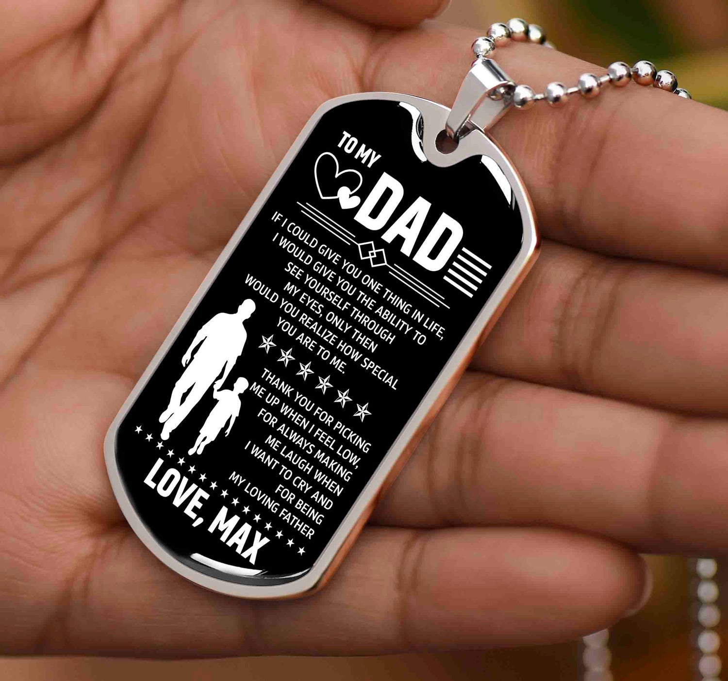 To My Dad Dog Tag Necklace Gift from Daughter, Thank You Dad Emotional Keepsake Necklace