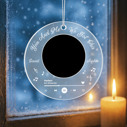 Personalized song ornament with couple names and music design

