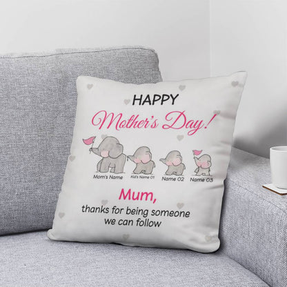 Personalized Mother’s Day Elephant Pillow – Custom Mom and Kids Name Pillow, Happy Mother’s Day Gift for Mom, Cute Mom Throw Pillow