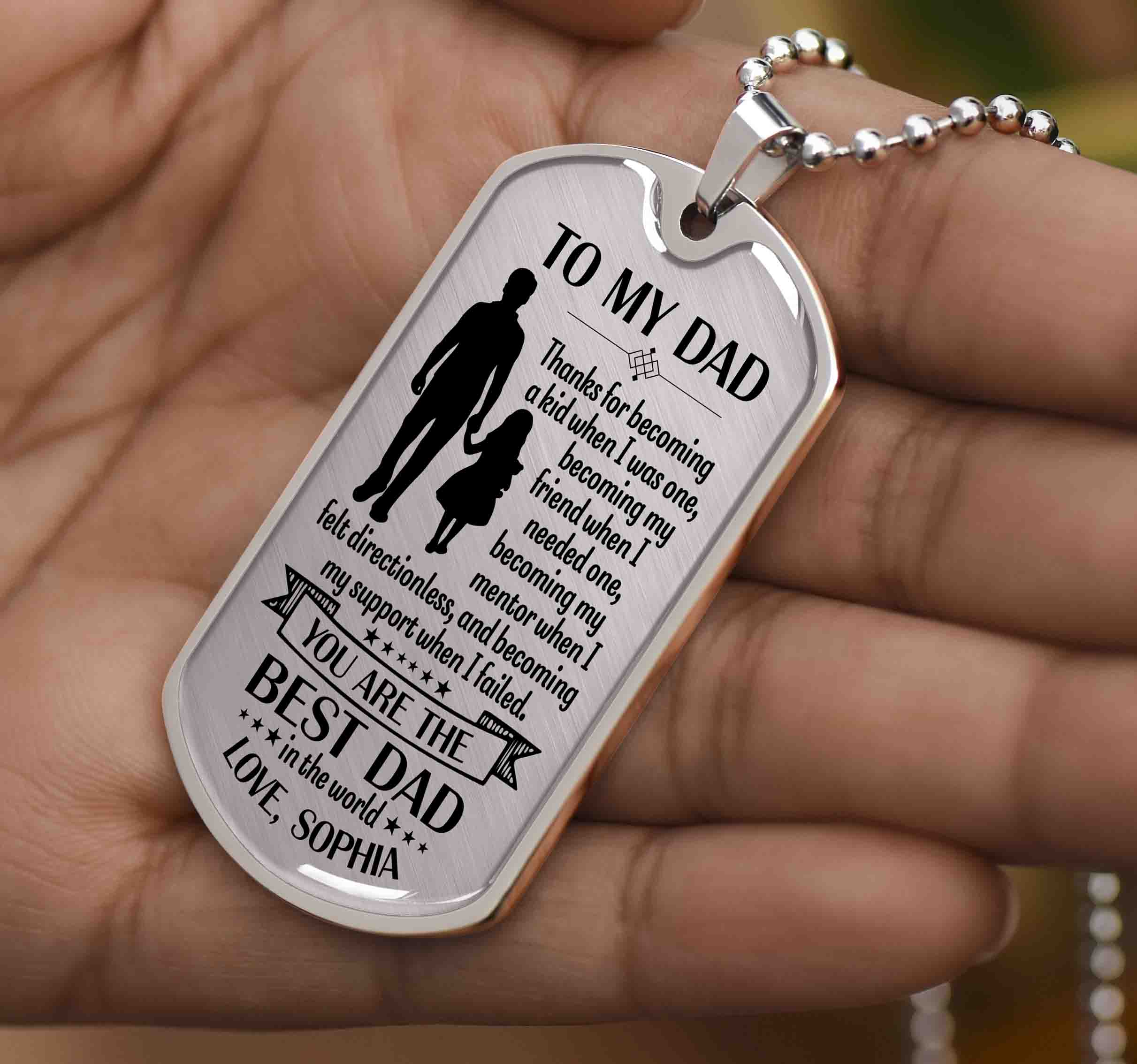 To My Dad Dog Tag Necklace Gift from Daughter, Best Dad Personalized Military Necklace Keepsake