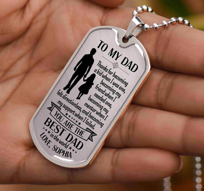 To My Dad Dog Tag Necklace Gift from Daughter, Best Dad Personalized Military Necklace Keepsake