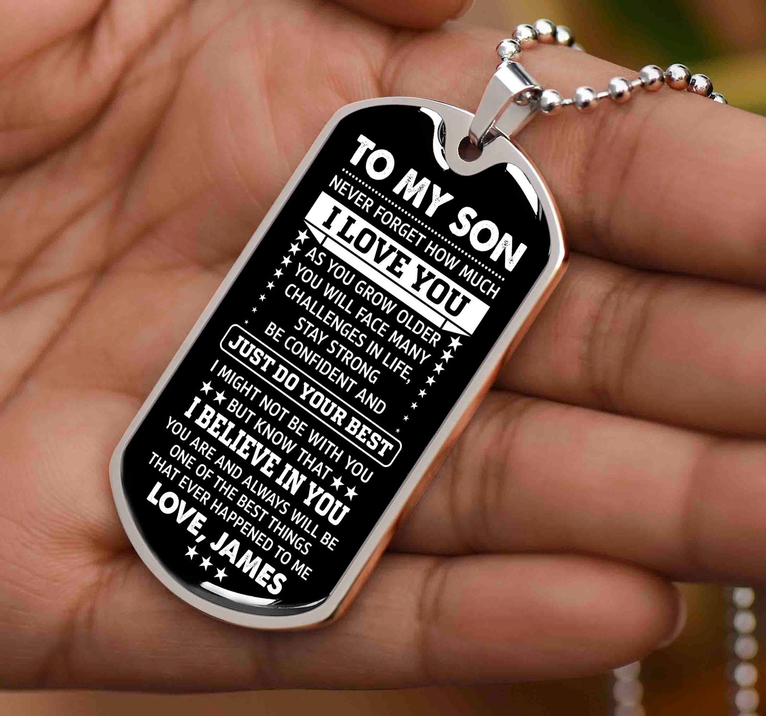 To My Son Dog Tag Necklace Gift from Dad, I Love You Son Inspirational Keepsake Necklace