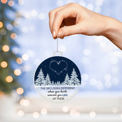 Remembrance Christmas Ornament – “The Sky Looks Different When You Have Someone You Love Up There” Memorial Gift, Acrylic &amp; Walnut Laser-Cut Ornament