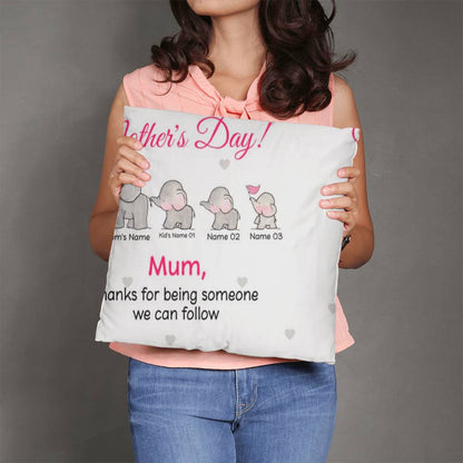 Personalized Mother’s Day Mom Pillow – Elephant Family Throw Pillow with Mom &amp; Kids Names