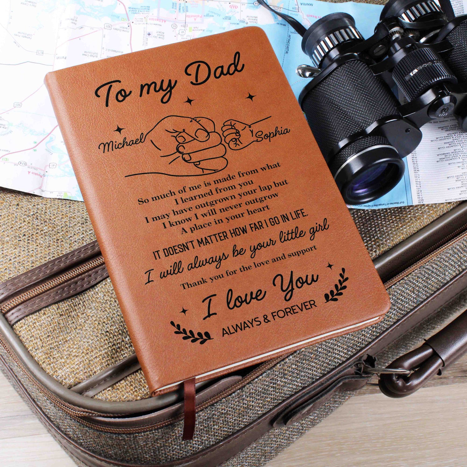 To My Dad Personalized Leather Journal Gift from Daughter, I Will Always Be Your Little Girl Keepsake Notebook