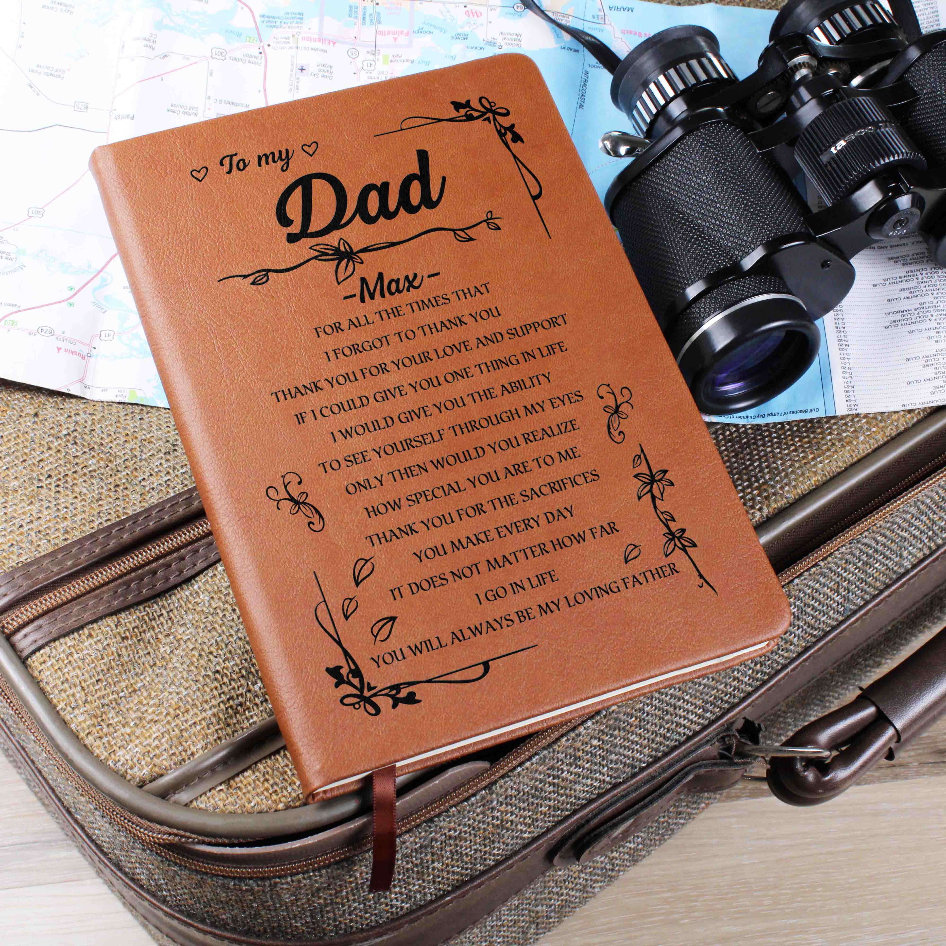 To My Dad Personalized Leather Journal Gift from Daughter, Loving Father Keepsake Notebook Gift