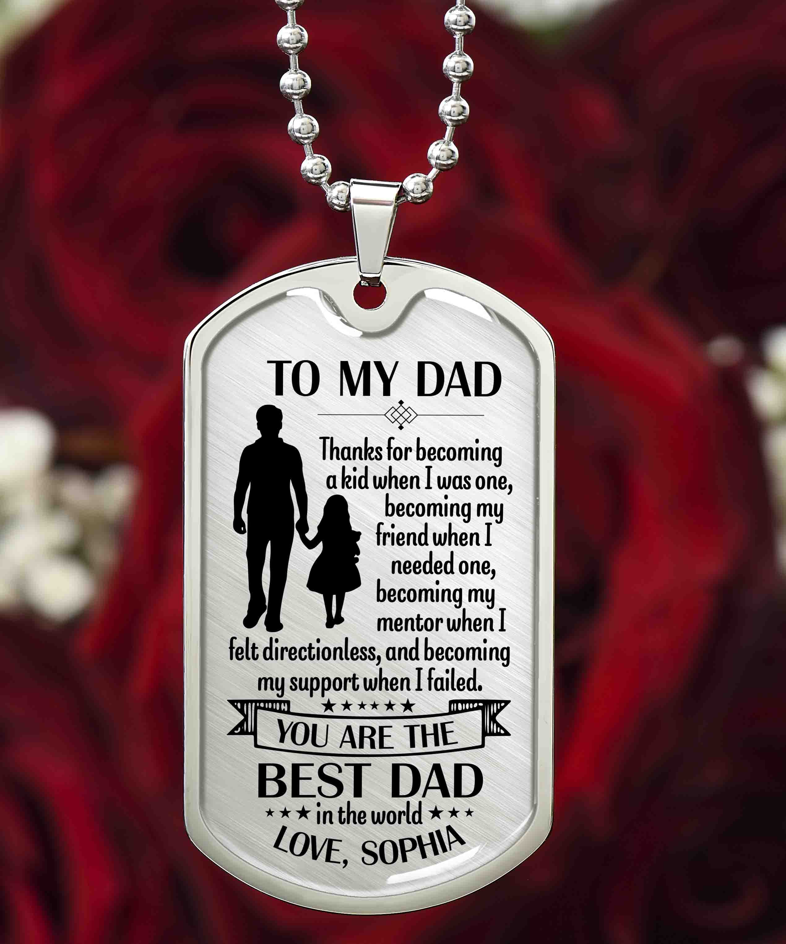 To My Dad Dog Tag Necklace Gift from Daughter, Best Dad Personalized Military Necklace Keepsake