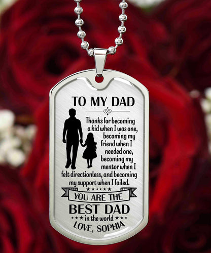 To My Dad Dog Tag Necklace Gift from Daughter, Best Dad Personalized Military Necklace Keepsake