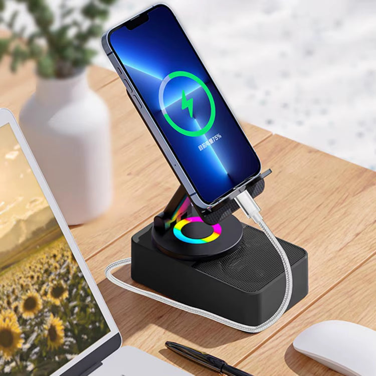 Bluetooth-Compatible Audio Power Phone Holder Rotating Phone Stand with Wireless Speaker Foldable Adjustable Cell Phone Stand