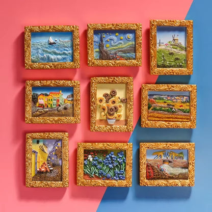 2024 New 3D Van Gogh Series Oil Painted Fridge Magnets Creative Resin Magnets for the Refrigerator Starry Sky Sunflower Gifts