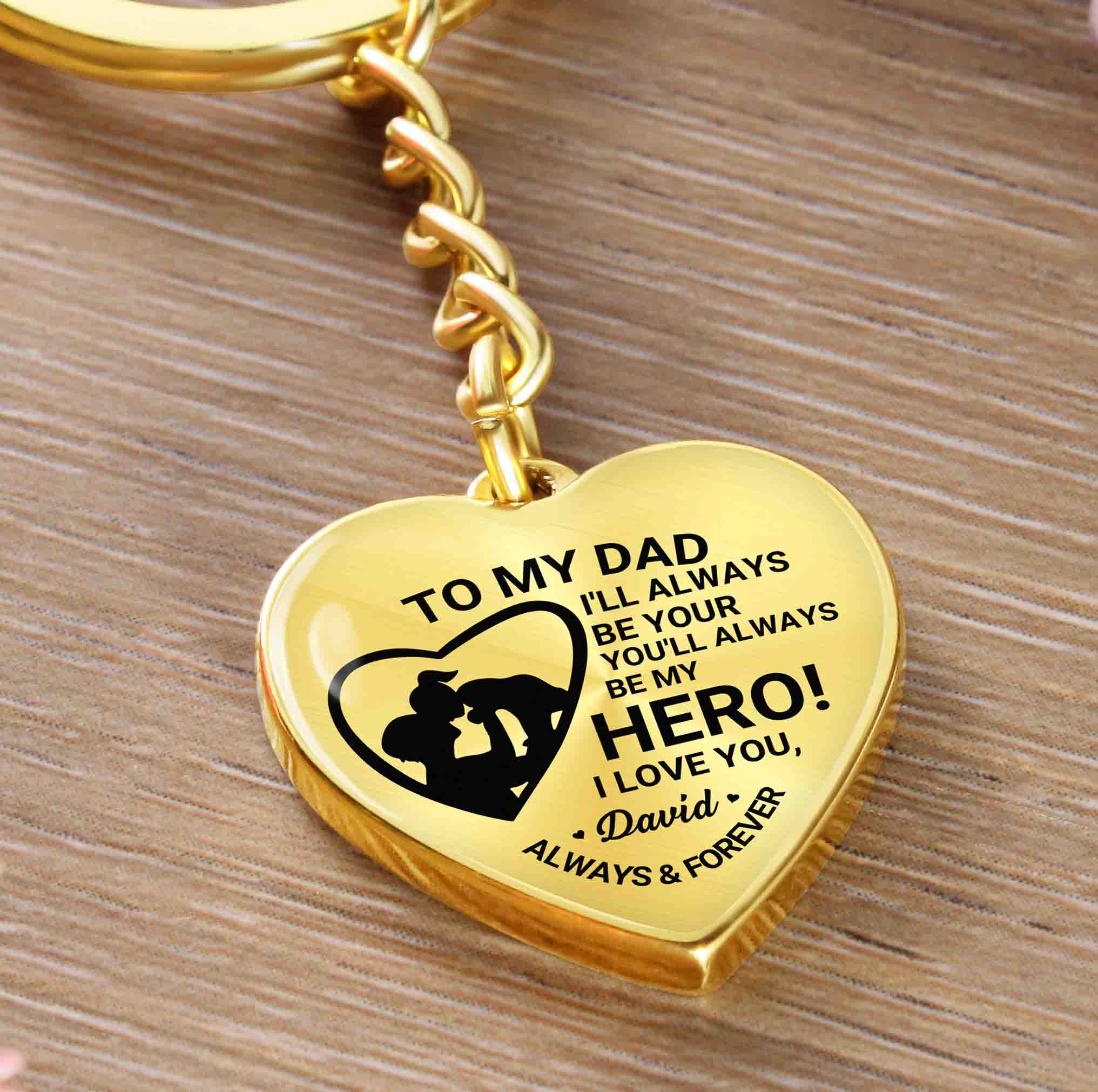To My Dad Heart Keychain Gift from Son, You’ll Always Be My Hero Personalized Keepsake