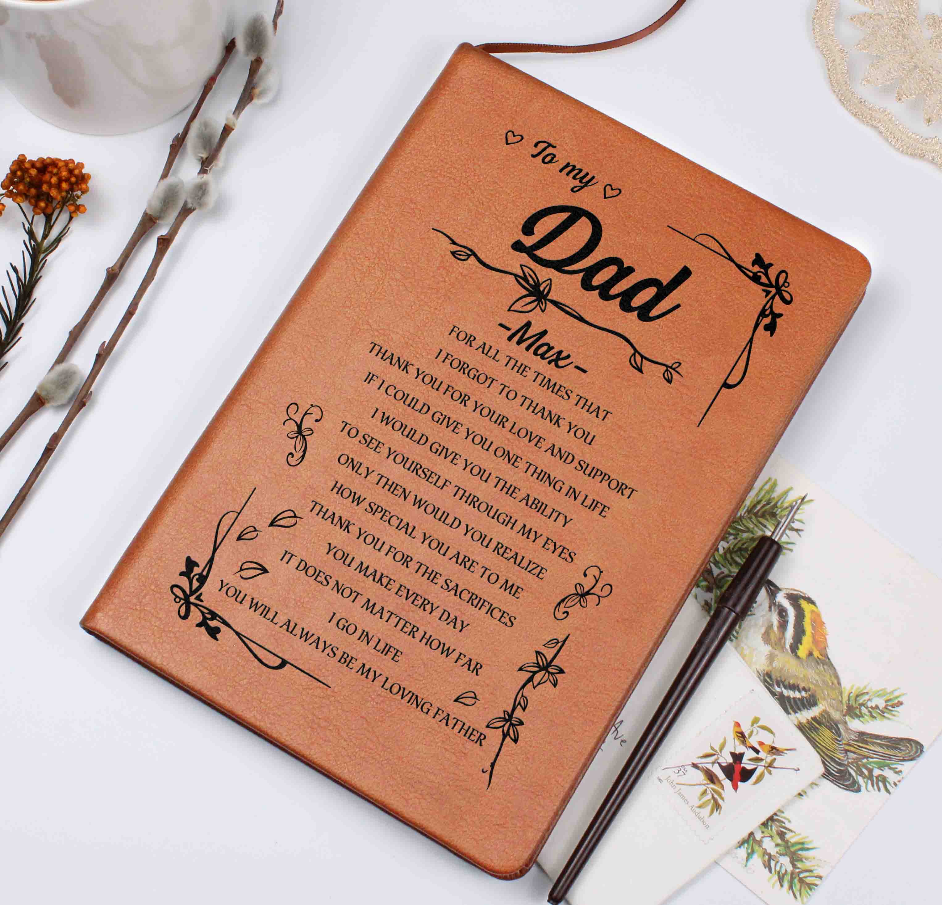To My Dad Personalized Leather Journal Gift from Daughter, Loving Father Keepsake Notebook Gift