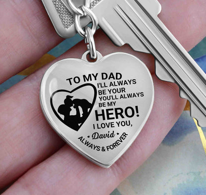 To My Dad Heart Keychain Gift from Son, You’ll Always Be My Hero Personalized Keepsake