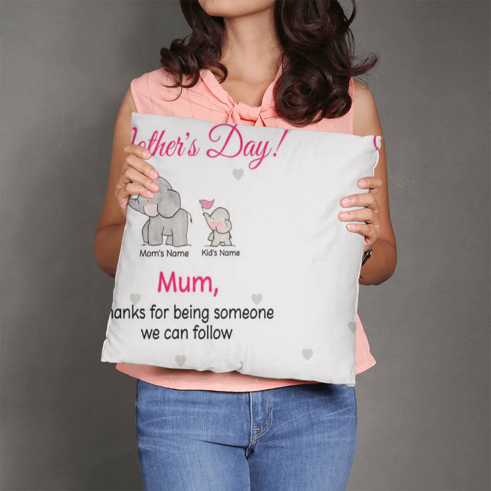 Personalized Mother’s Day Elephant Pillow – Custom Mom and Kids Name Pillow, Happy Mother’s Day Gift for Mom, Cute Mom Throw Pillow