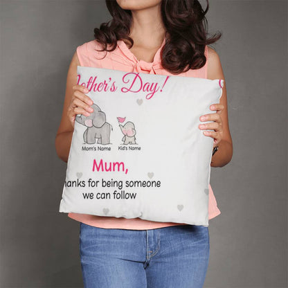 Personalized Mother’s Day Elephant Pillow – Custom Mom and Kids Name Pillow, Happy Mother’s Day Gift for Mom, Cute Mom Throw Pillow