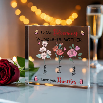 Personalized Blooming Mother Acrylic Plaque – Custom Name Gift