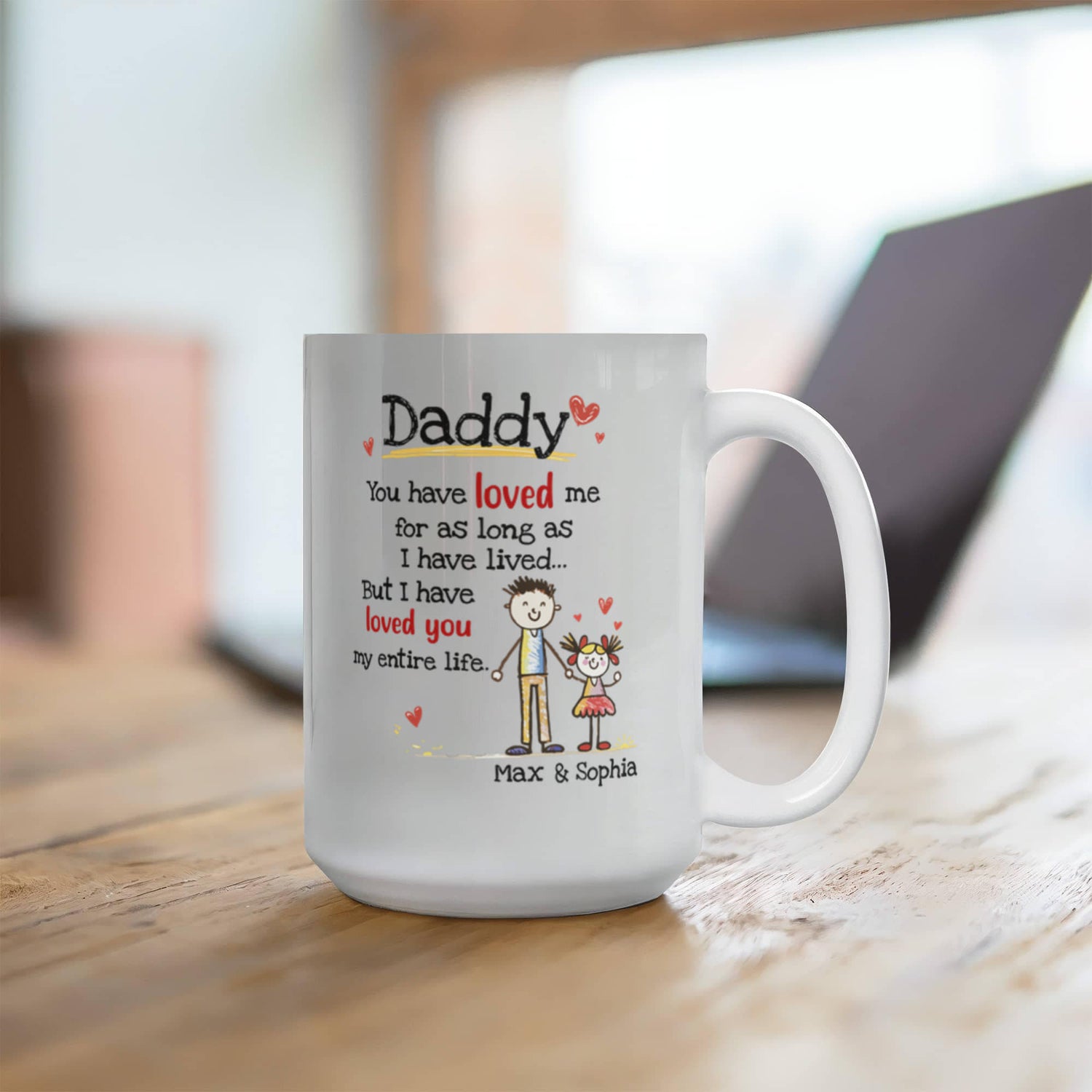 Daddy Personalized Mug from Kids – Custom Dad Coffee Mug with Kids Names, Sentimental Father’s Day Gift for Daddy