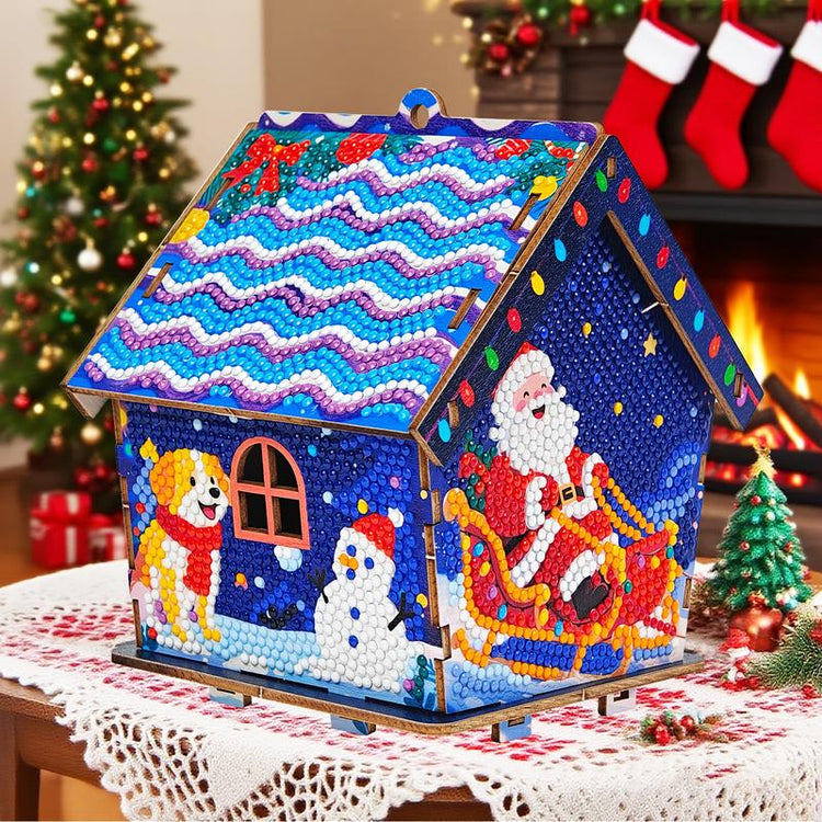3D Wooden Puzzle Diamond Painting Kit: Gingerbread House DIY Craft with Sparkling Christmas Decorations - Snowman, Christmas Tree, Stocking. Home Desktop Art for Teens & Adults, Christmas Gift & Party Decor, Holiday Crafts,Festive Artwork,