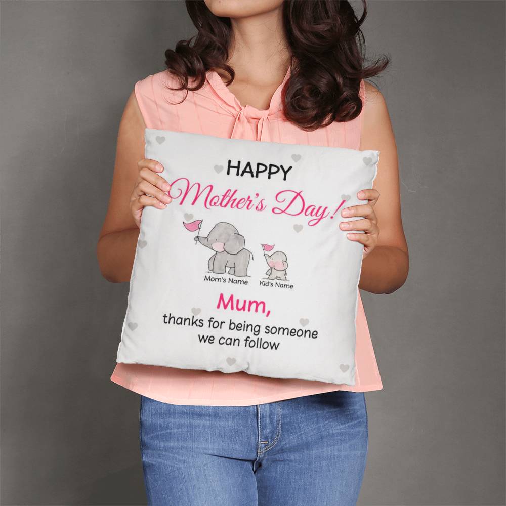 Personalized Mother’s Day Mom Pillow – Elephant Family Throw Pillow with Mom &amp; Kids Names