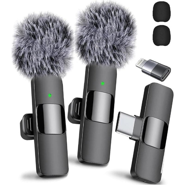 2 Mini Microphones with Clearer Audio for Video Recording, Interview, Vlog，Noise Reduction Device Noise Cancellation Stereo Wireless Vlogging Tools Handheld Mic Microfono Minimic