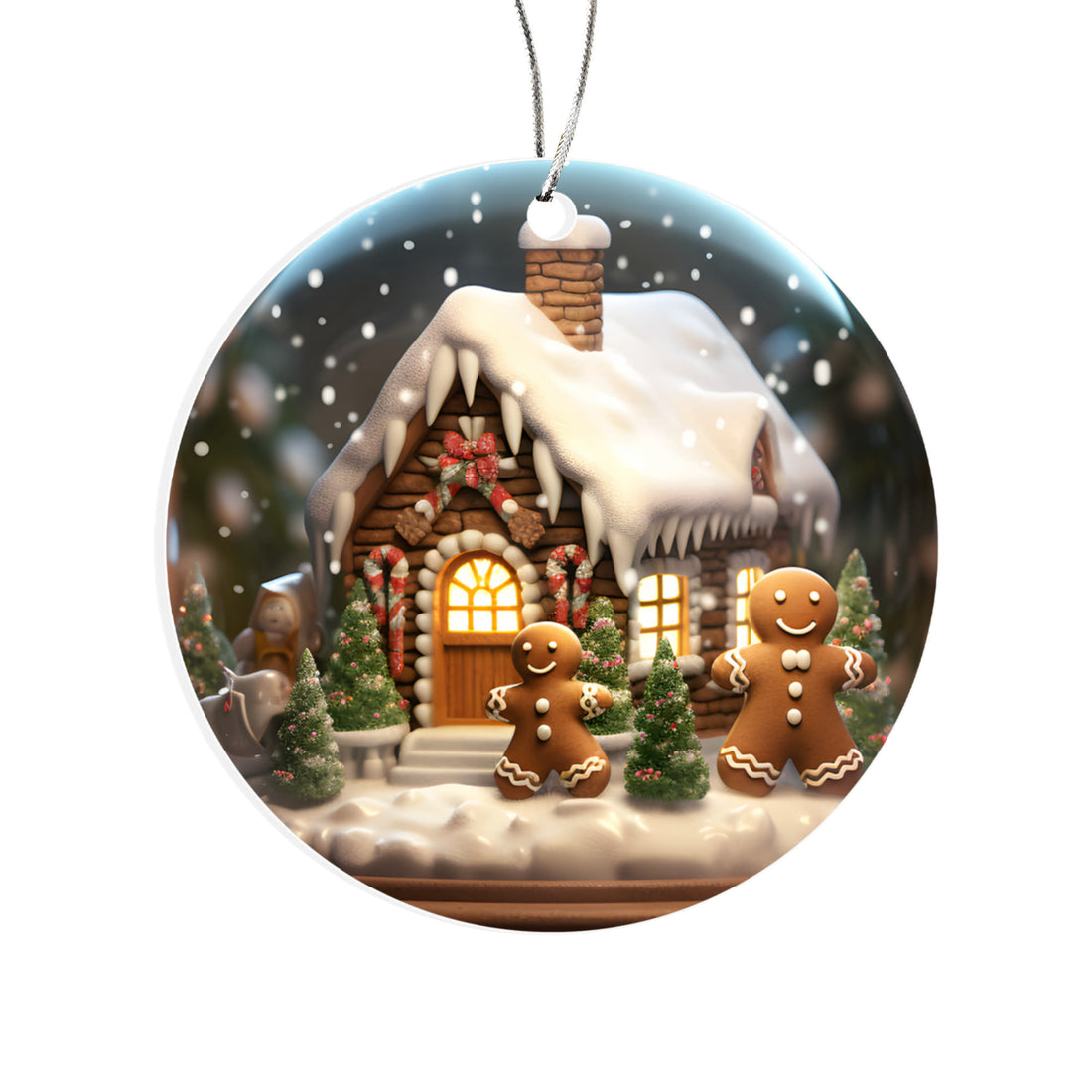 Gingerbread Series - Snow Globe Edition - Gingerbread Family Snow Globe Acrylic Ornament - Cozy Cabin